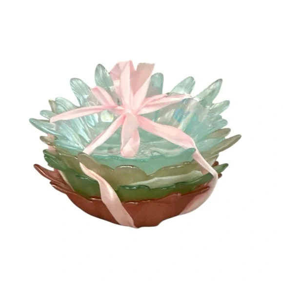 AKCAM Floral Shaped Iridescent Turkish Glass Bowls Assorted Colors (4). NEW! - Picture 1 of 7